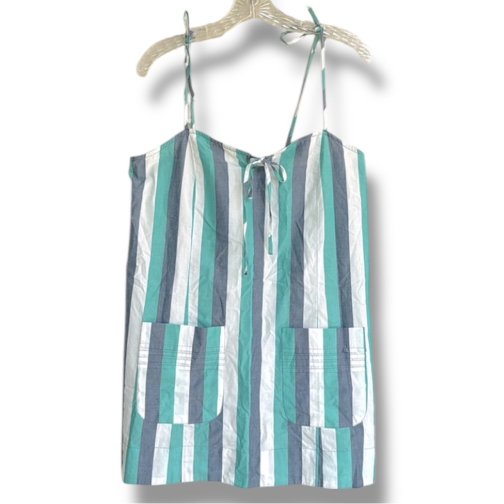NWT By Anthropologie Aqua/Gray/White Striped Cotton Shift Dress Size Small - Picture 2 of 14